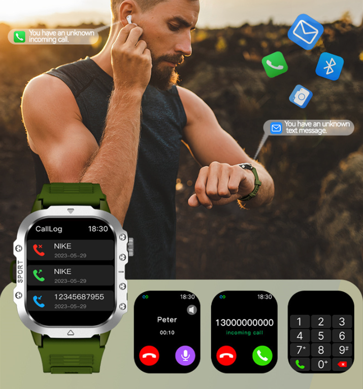 ⌚ New H12 Smart Watch – Wireless Charging, Outdoor Flashlight, Heart Rate Monitor! ✨